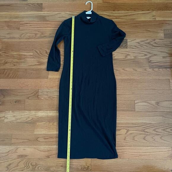 James Perse Midi Dress Women Sz 3 Large Black Long Sleeve Turtleneck Minimalist - Picture 9 of 9